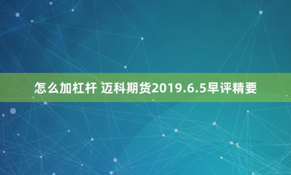 怎么加杠杆 迈科期货2019.6.5早评精要