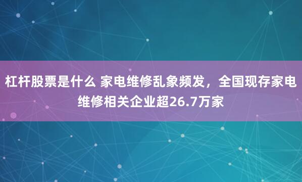 杠杆股票是什么 家电维修乱象频发，全国现存家电维修相关企业超26.7万家