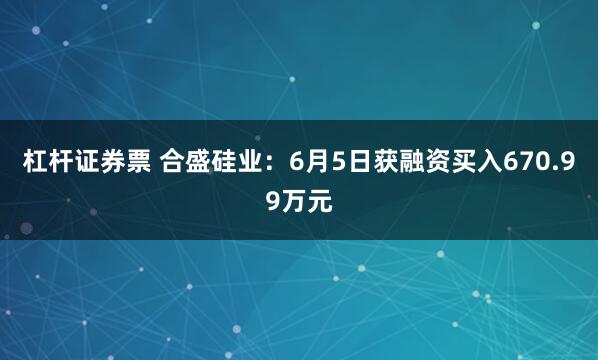 杠杆证券票 合盛硅业：6月5日获融资买入670.99万元